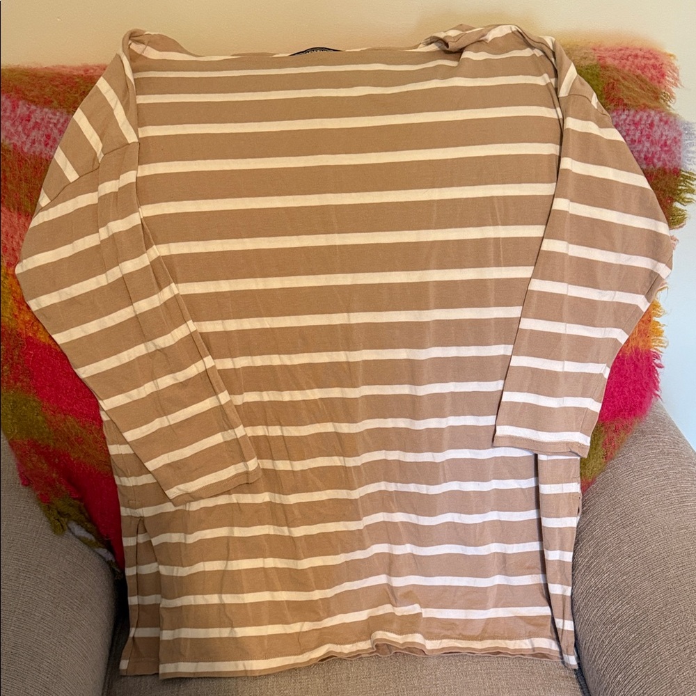 NWOT Lands' End Striped Long Sleeve Tee in Tan and White